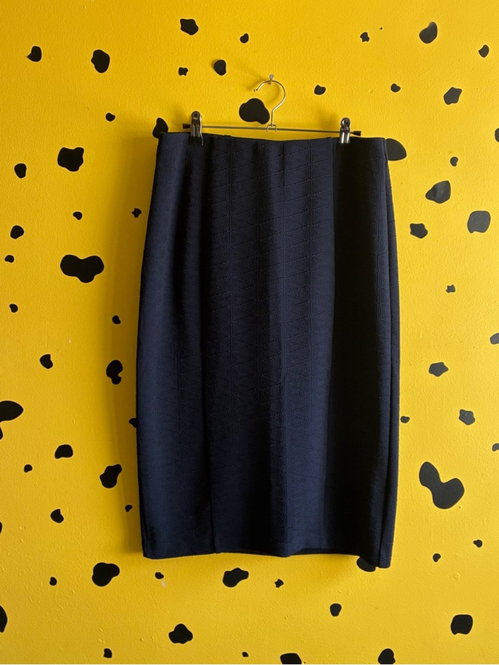 Navy Textured Pencil Skirt Stretch Office Siren Minimal Chic Bodycon Casual